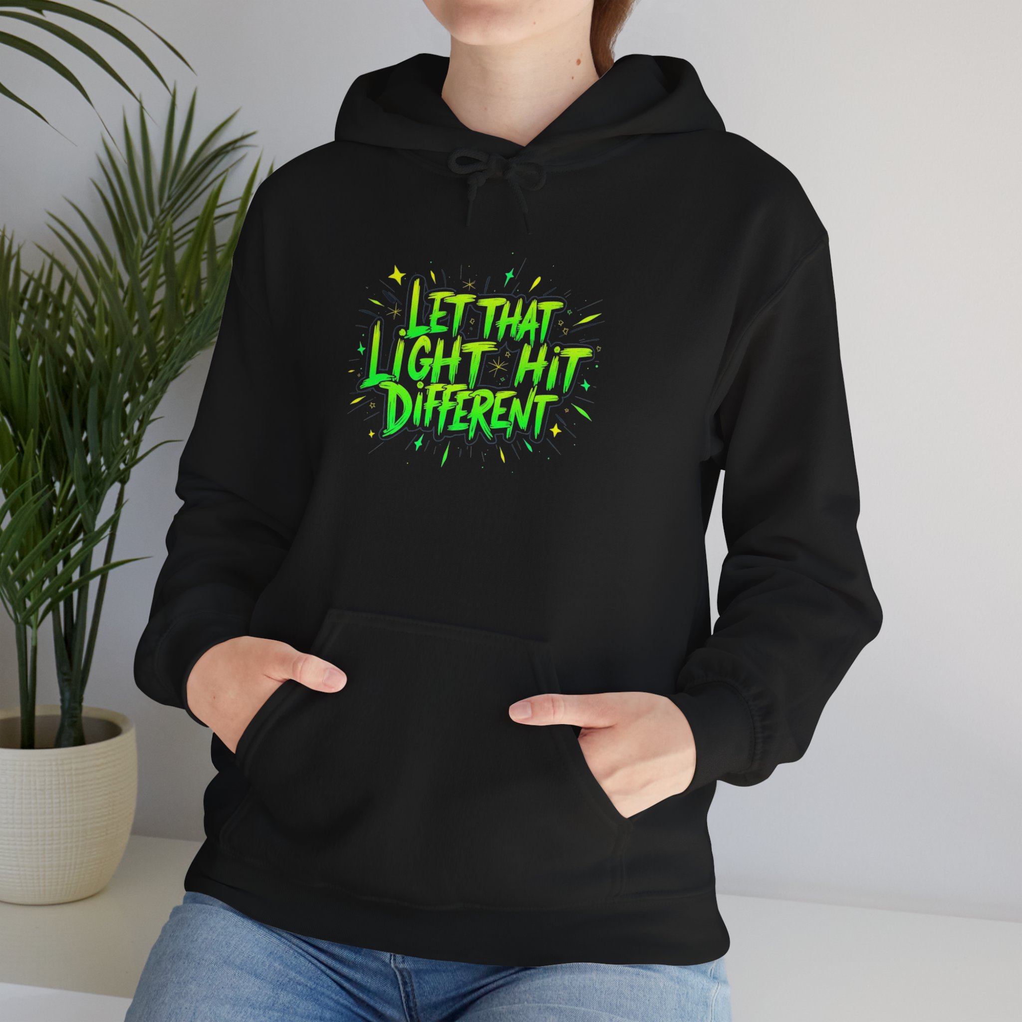 Vibrant Hoodie for Mindful Living, Let That Light Hit Different Sweatshirt, Cozy Gift for Her, Perfect for Spring, Casual Everyday Wear