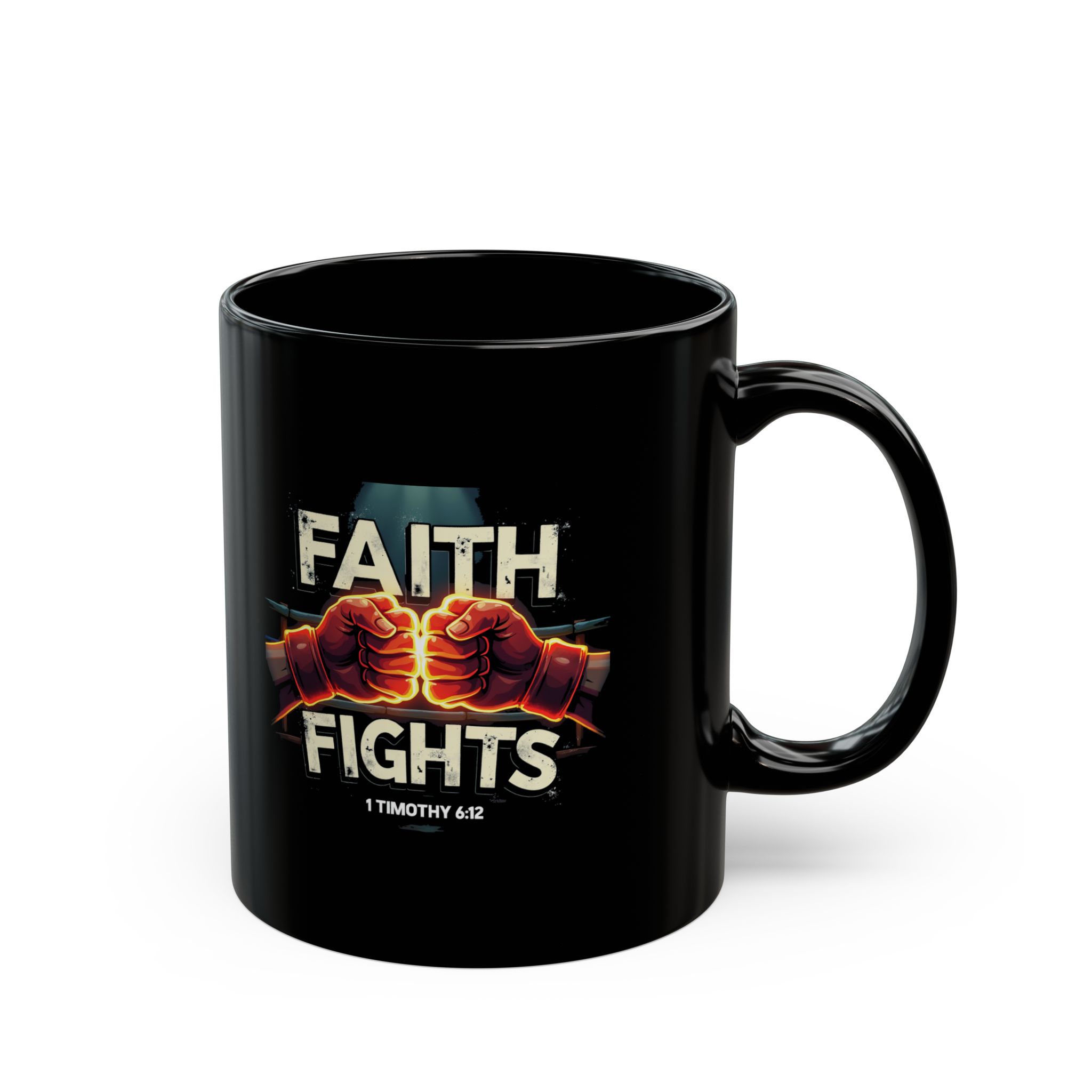 Inspirational Black Mug - 'Faith Fights' Design, Perfect for Coffee Lovers, Gifts, Encouragement, Motivational - Image 3