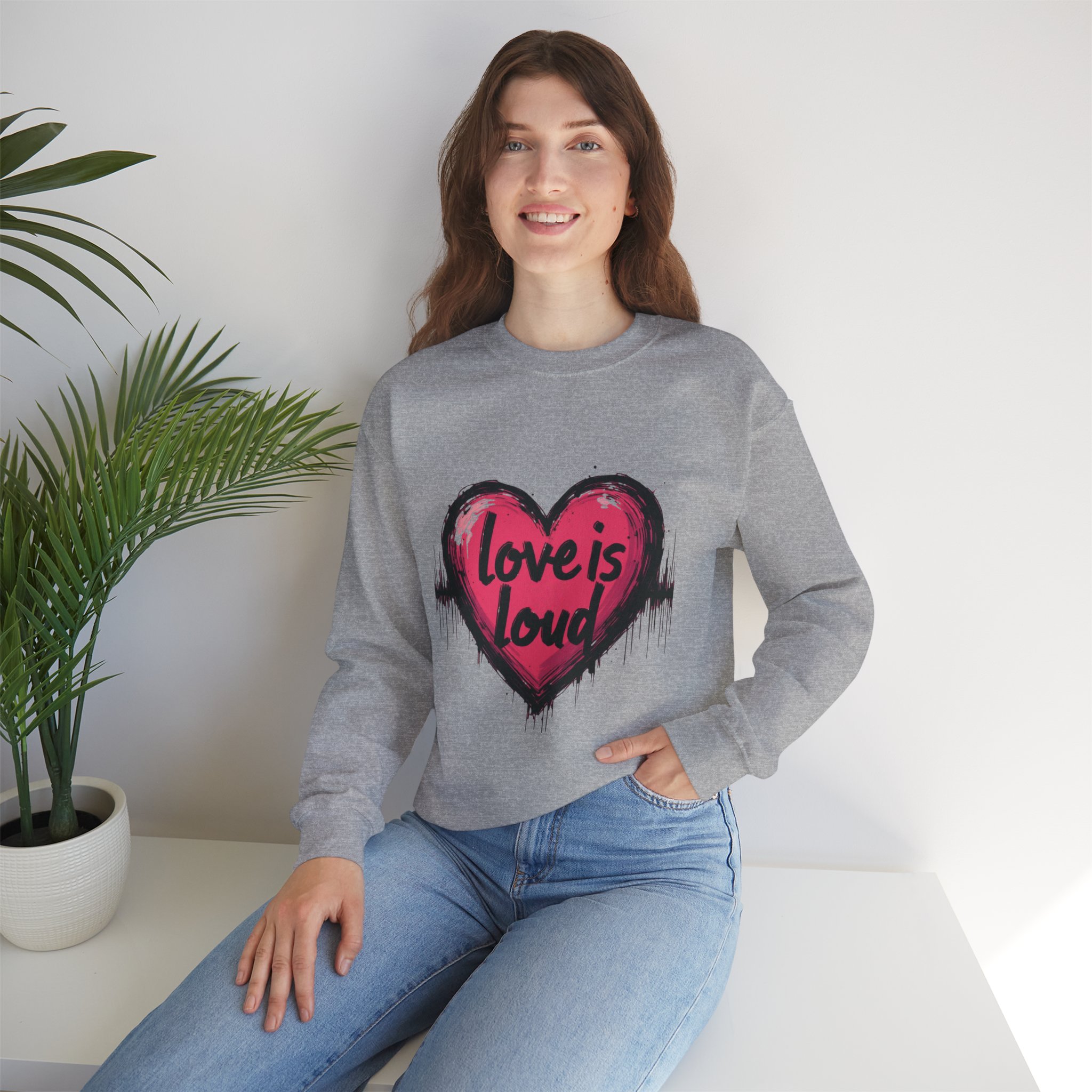 Love is Loud Heavy Blend Sweatshirt, Unisex Crewneck, Cozy Apparel, Heart Design, Valentine's Gift, Casual Wear