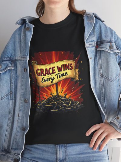 Unisex Heavy Cotton Tee: 'Grace Wins Every Time' Inspirational Graphic T-Shirt, Motivational Gift for Friends, Everyday Wear, [...]