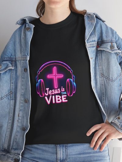 Unisex Heavy Cotton Tee with Jesus Vibe Graphic, Christian T-Shirt, Religious Apparel, Faith-Based Gift, Trendy Music Lover Shirt