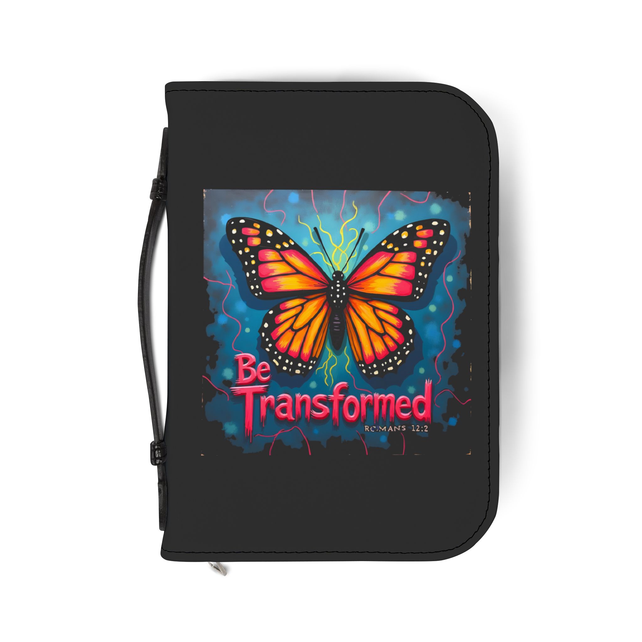 Be Transformed Butterfly Bible Cover | Romans 12:2 Scripture Zippered Case - Image 2