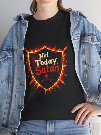 Unisex Heavy Cotton Tee with 'Not Today, Satan' Design - Fun Quote Tee for Gift, Humor Apparel, Casual Wear, Everyday Fashion