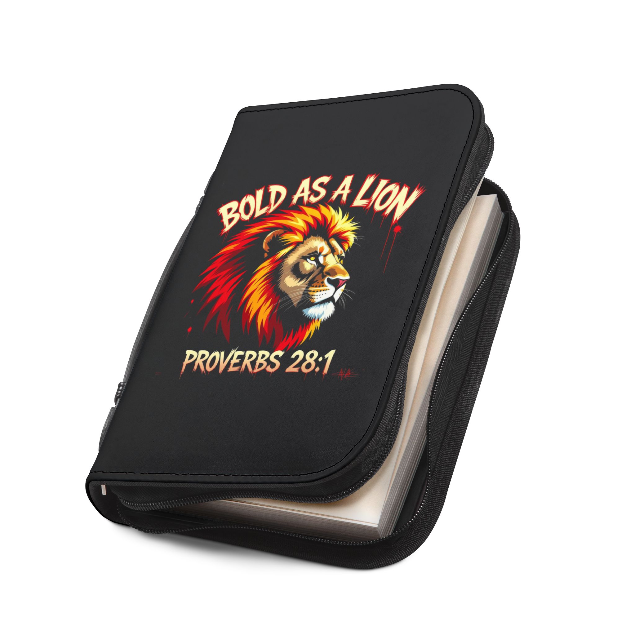 Bold as a Lion Proverbs 28:1 Bible Cover | Lion Illustration, Scripture Zippered Case - Image 6