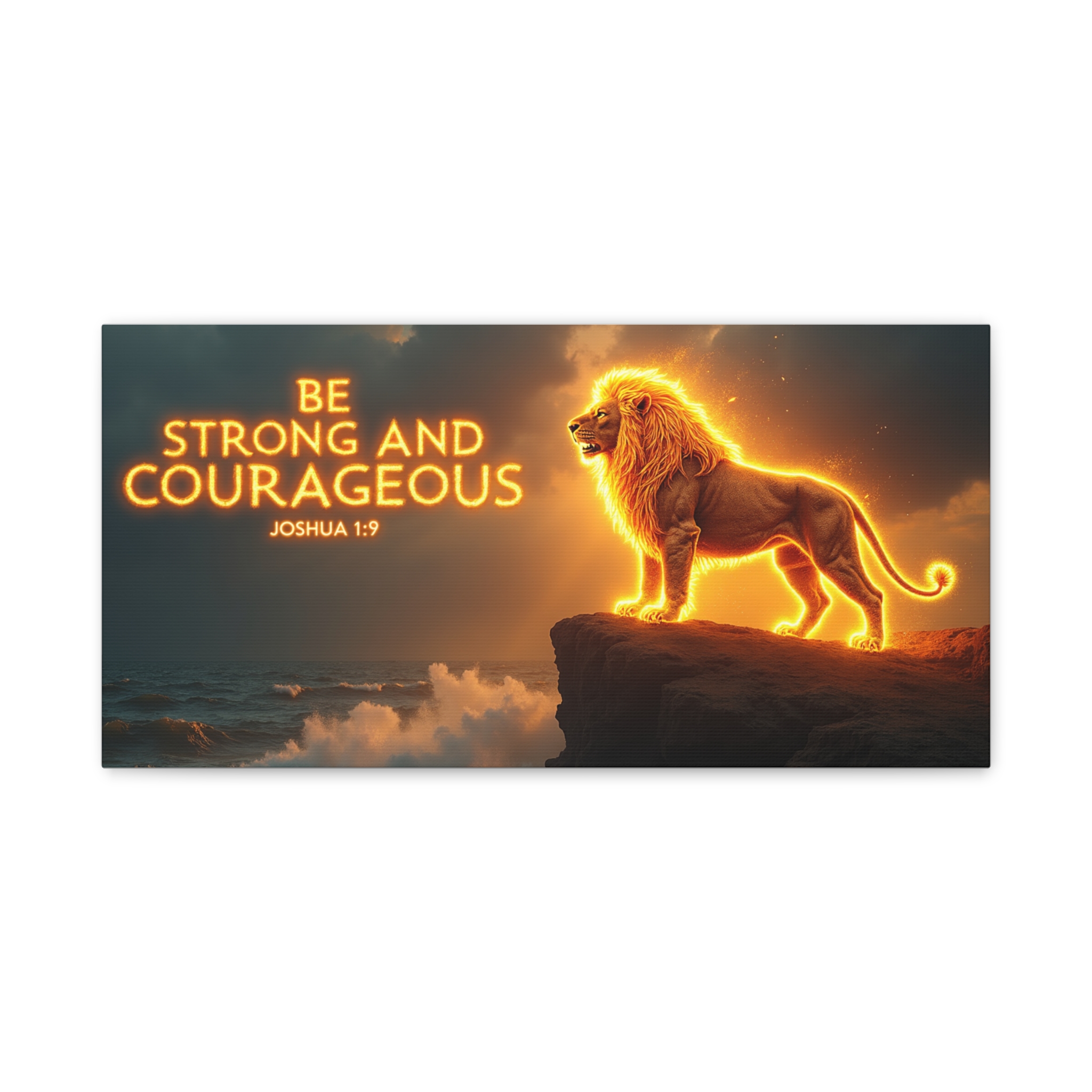 Be Strong and Courageous Lion Canvas Wall Art — Joshua 1:9 Inspirational Matte Stretched Canvas - Image 2
