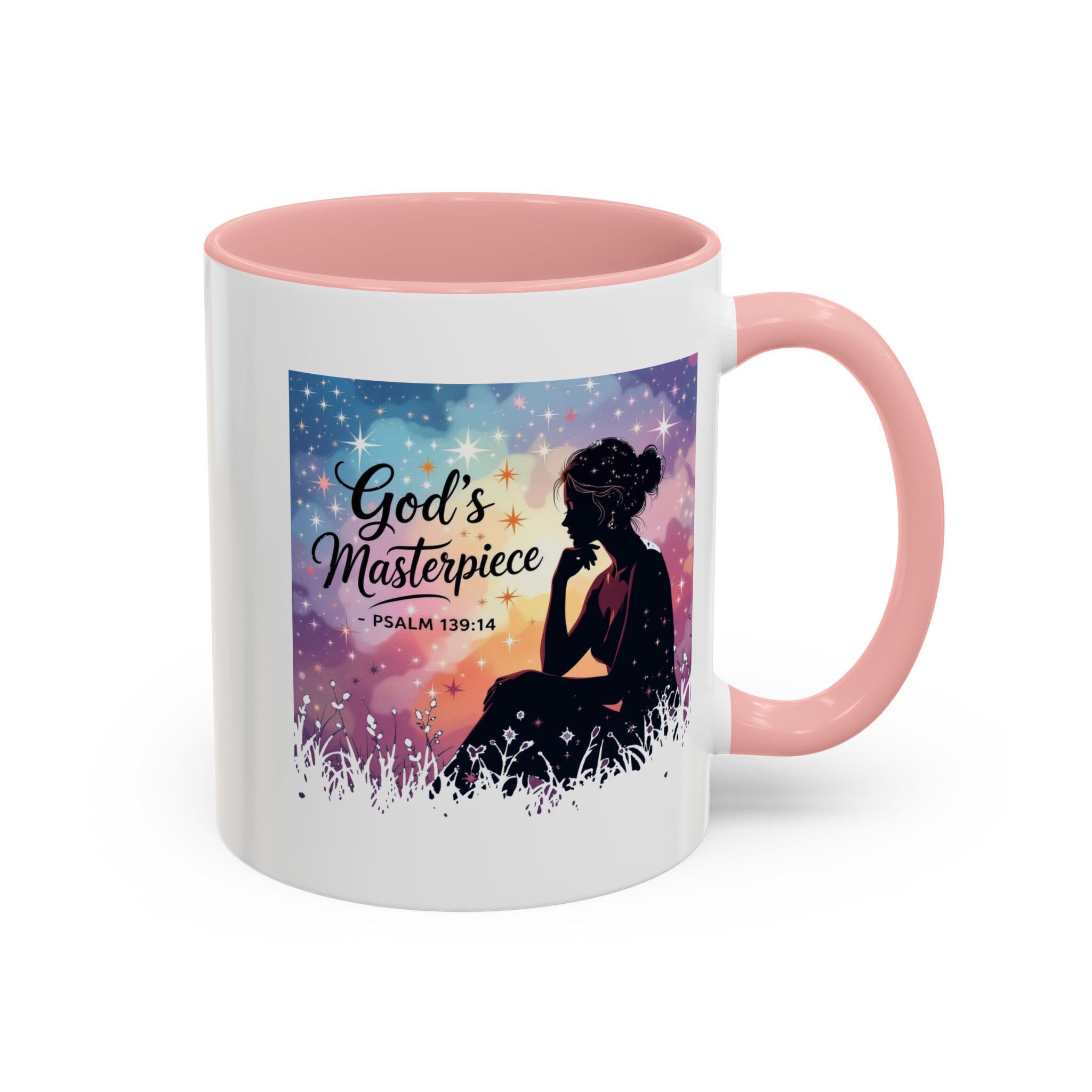 God's Masterpiece Coffee Mug | Psalm 139:14, silhouette galaxy design - Image 3