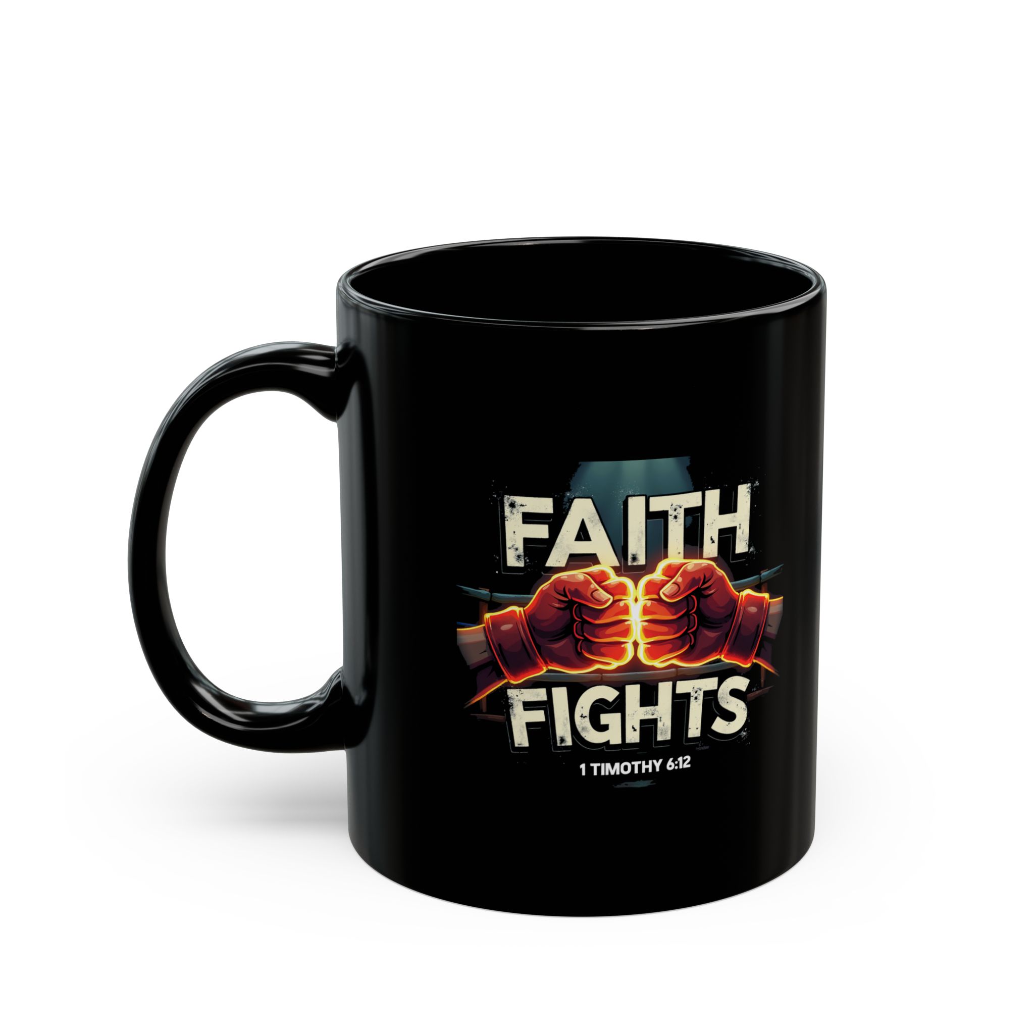 Inspirational Black Mug - 'Faith Fights' Design, Perfect for Coffee Lovers, Gifts, Encouragement, Motivational - Image 4