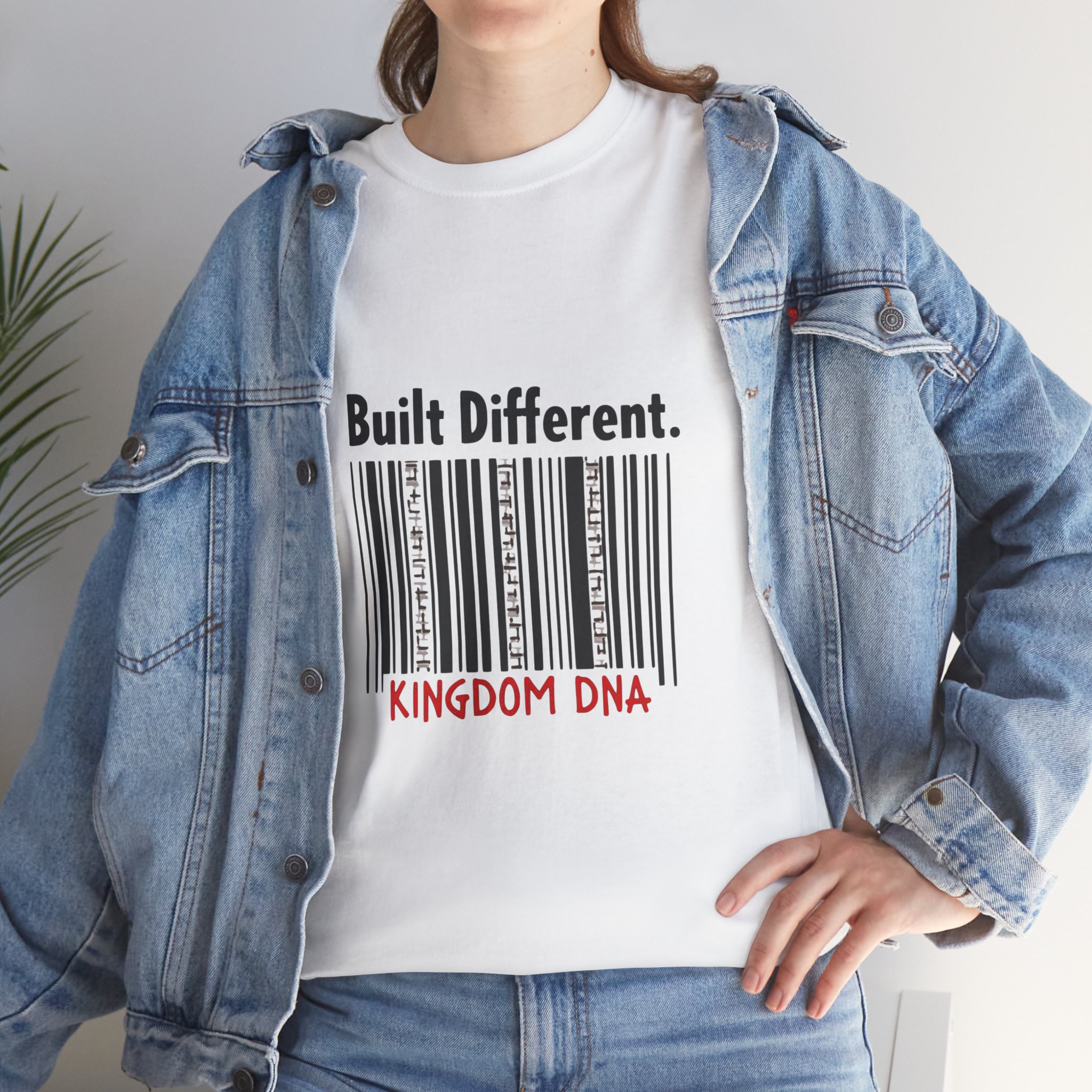 Unisex Heavy Cotton Tee - "Built Different" DNA Barcode Shirt, Casual Wear, Graphic Tee, Gift for Him/Her, Motivational Style