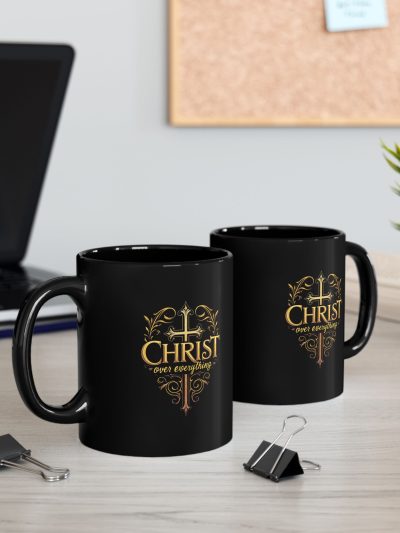 Warm your soul with this faith inspired, Christ over all, Black Mug (11oz, 15oz), Christian gift