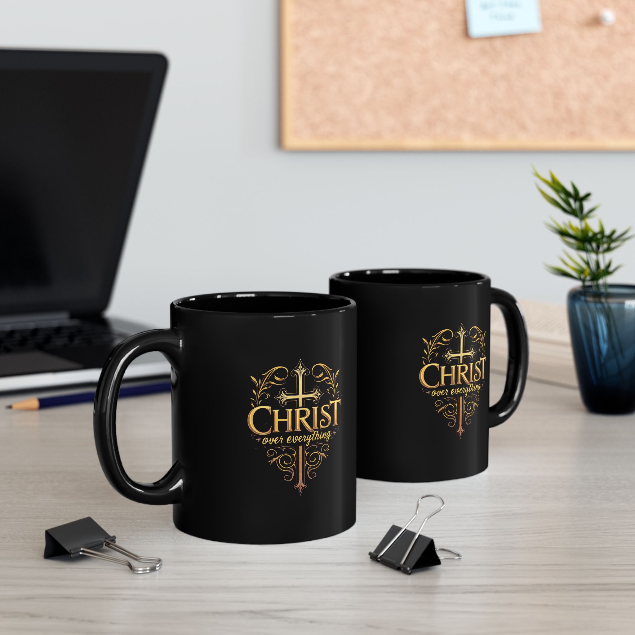 Warm your soul with this faith inspired, Christ over all, Black Mug (11oz, 15oz), Christian gift
