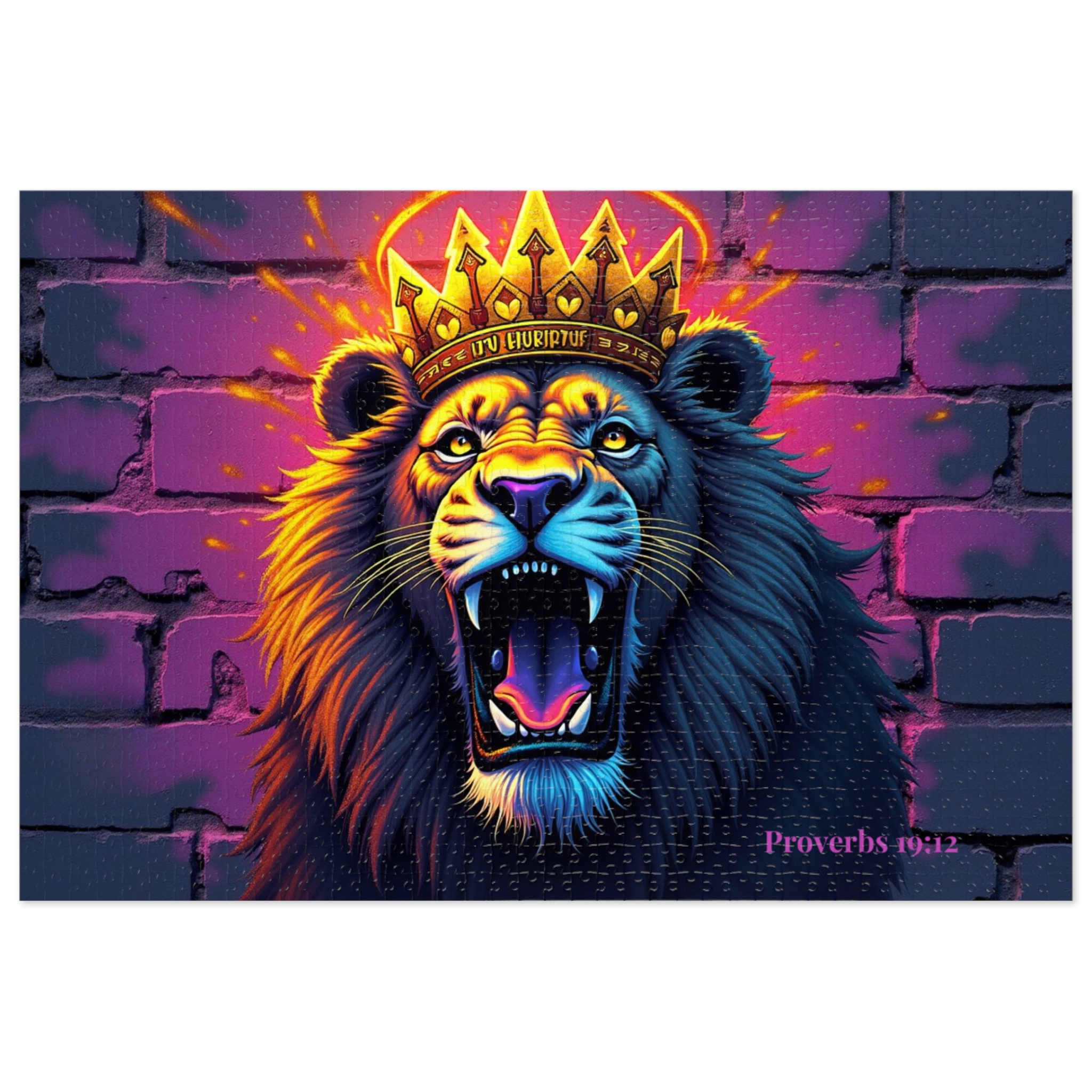 Lion King Crown Jigsaw Puzzle Tin — Vibrant Neon Roaring Lion 1000-Piece Puzzle - Image 2