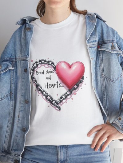 Heartbreak Chain Unisex Heavy Cotton Tee - Casual Wear, Gift for Friends, Heart-Themed Apparel, Love T-Shirt