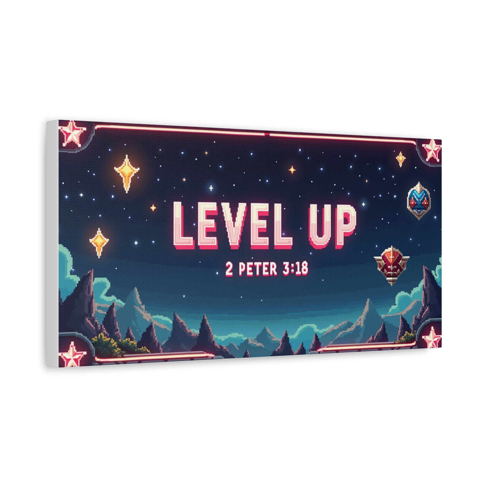 Canvas Wall Art — “Level Up” 2 Peter 3:18 Inspirational Gaming‑Style Print - Image 3