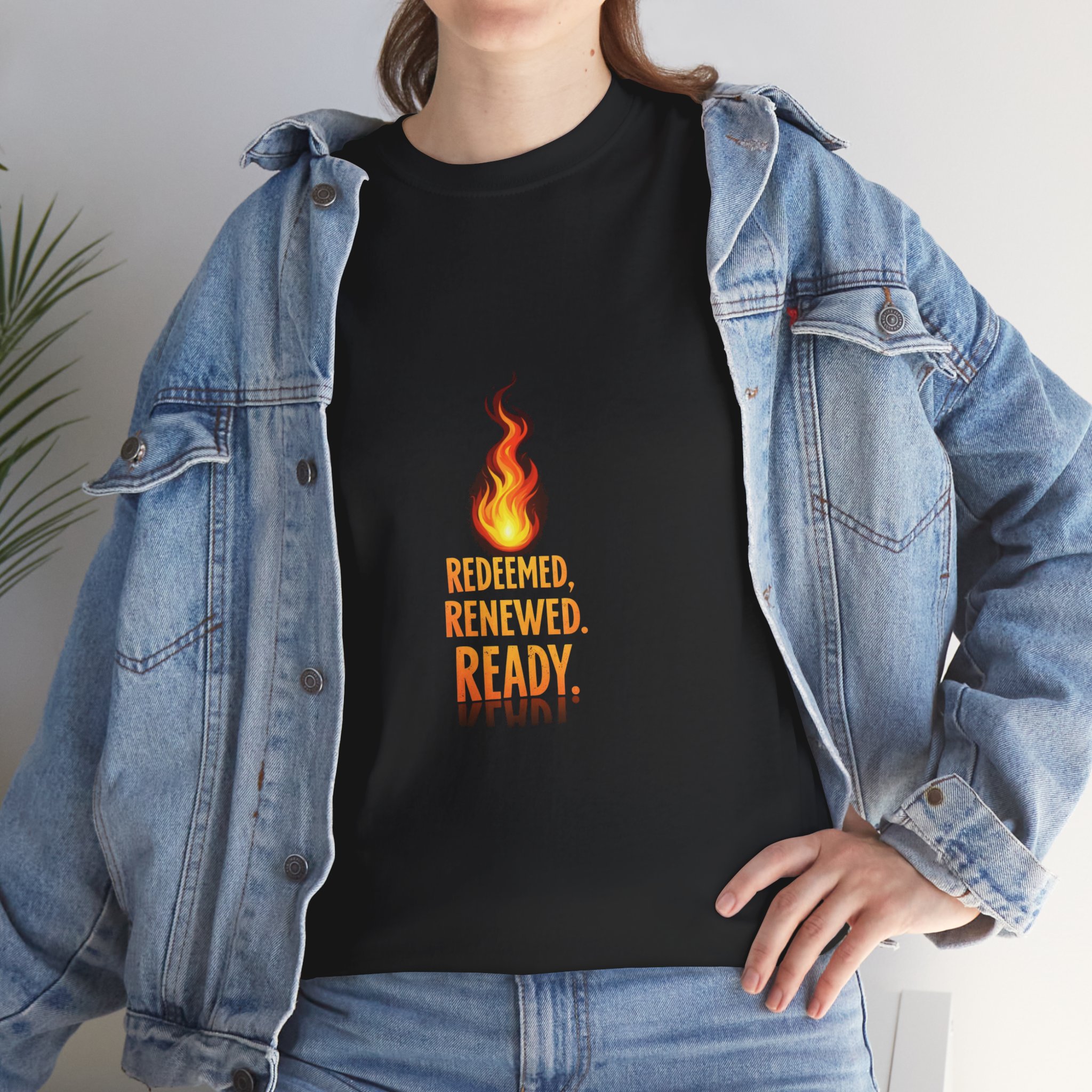 Faith-inspired, Motivational, Christian, Redeemed. Renewed. Ready, Unisex Heavy Cotton Tee