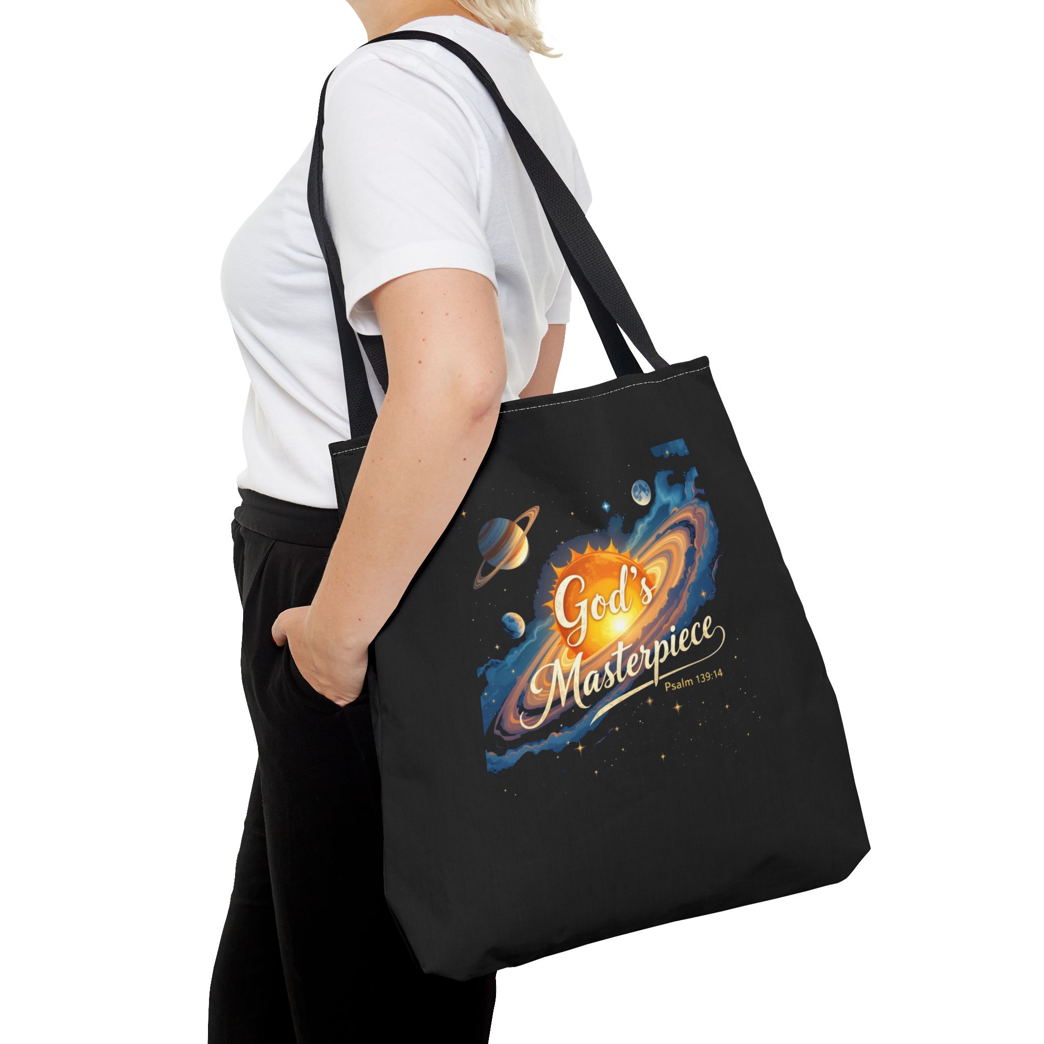 God's Masterpiece Galaxy Unisex Tote Bag | Space Scripture Design - Image 6