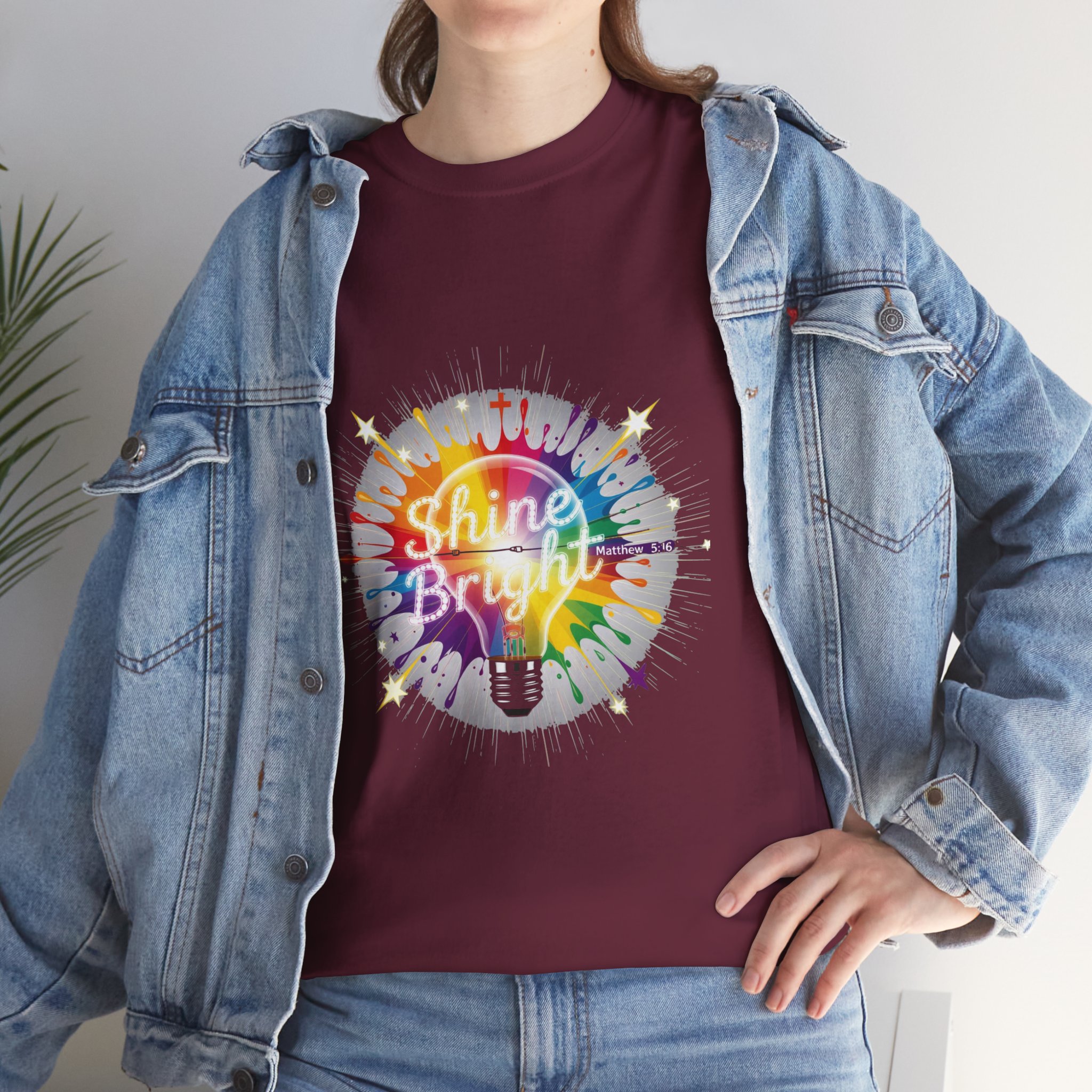 Shine Bright Rainbow Sunburst T-Shirt | Unisex Colorful Inspirational Tee