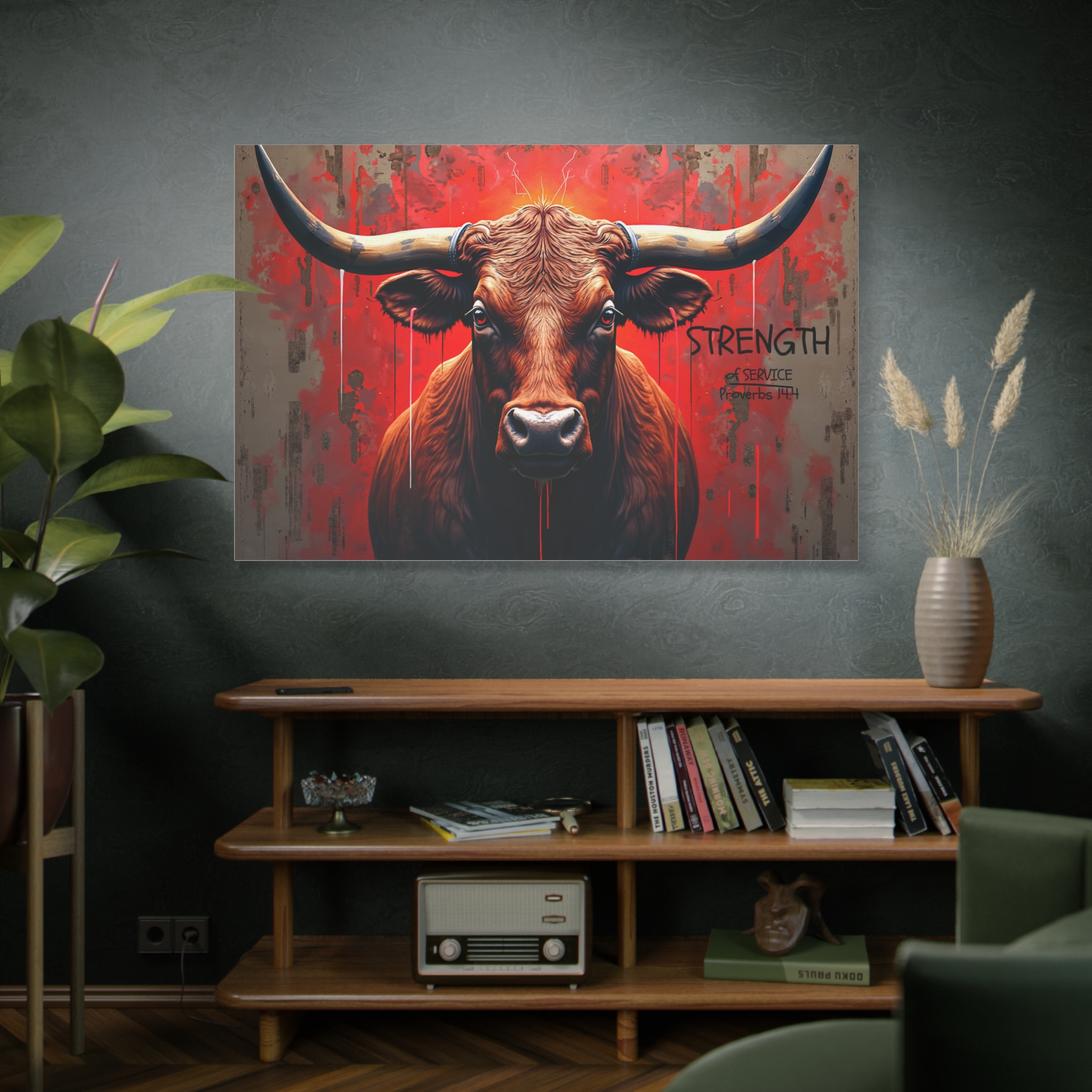 Strength Bull Matte Canvas Wall Art — Bold Red Longhorn Stretched Print - Image 8