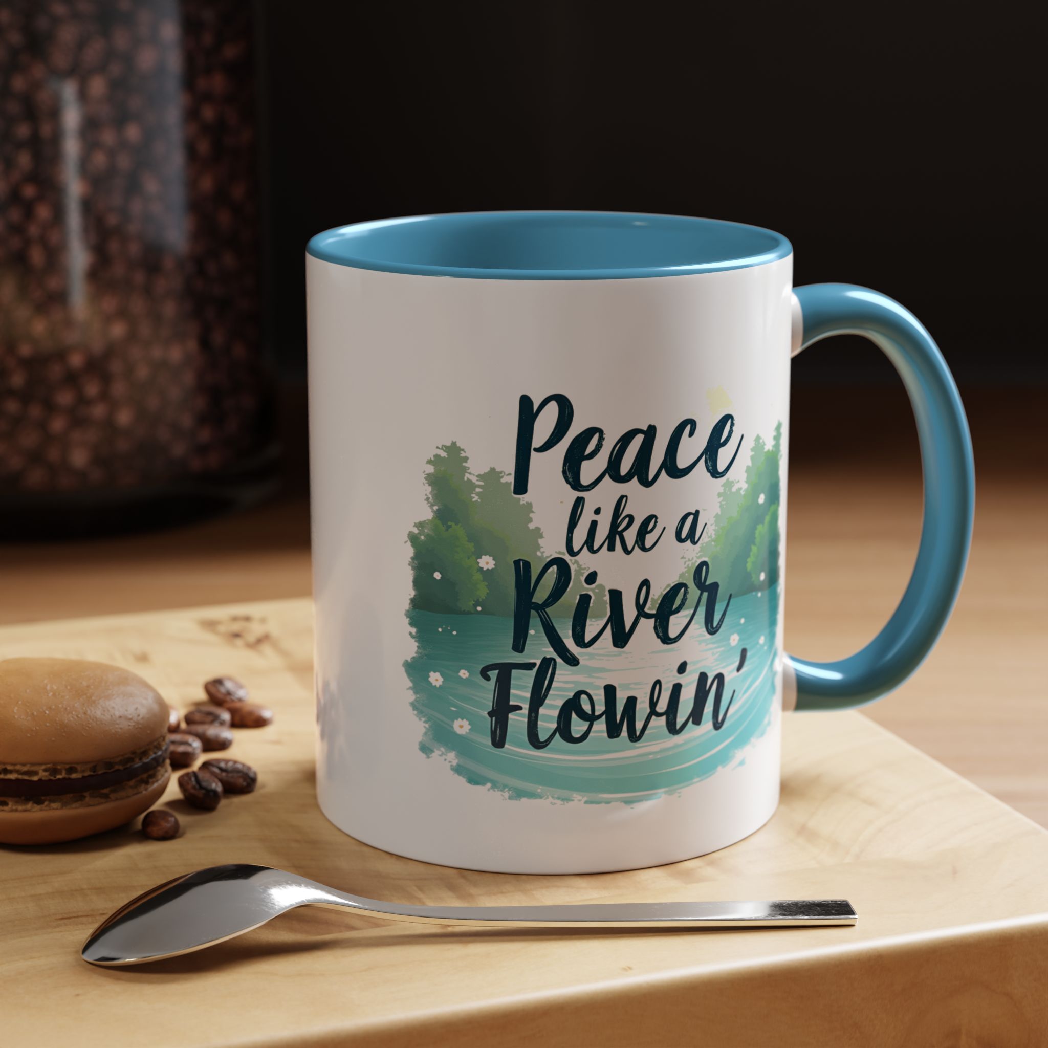 Serene Coffee Mug, Peace Like a River Flowin', Gift for Nature Lovers, Cozy Home Decor, Inspirational Drinkware, Motivational Gift
