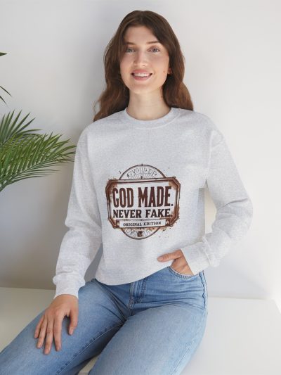 Unisex Heavy Blend Crewneck Sweatshirt - God Made Never Fake - Inspirational Gift, Cozy Apparel, Faith-Based Fashion, Everyday Wear, [...]