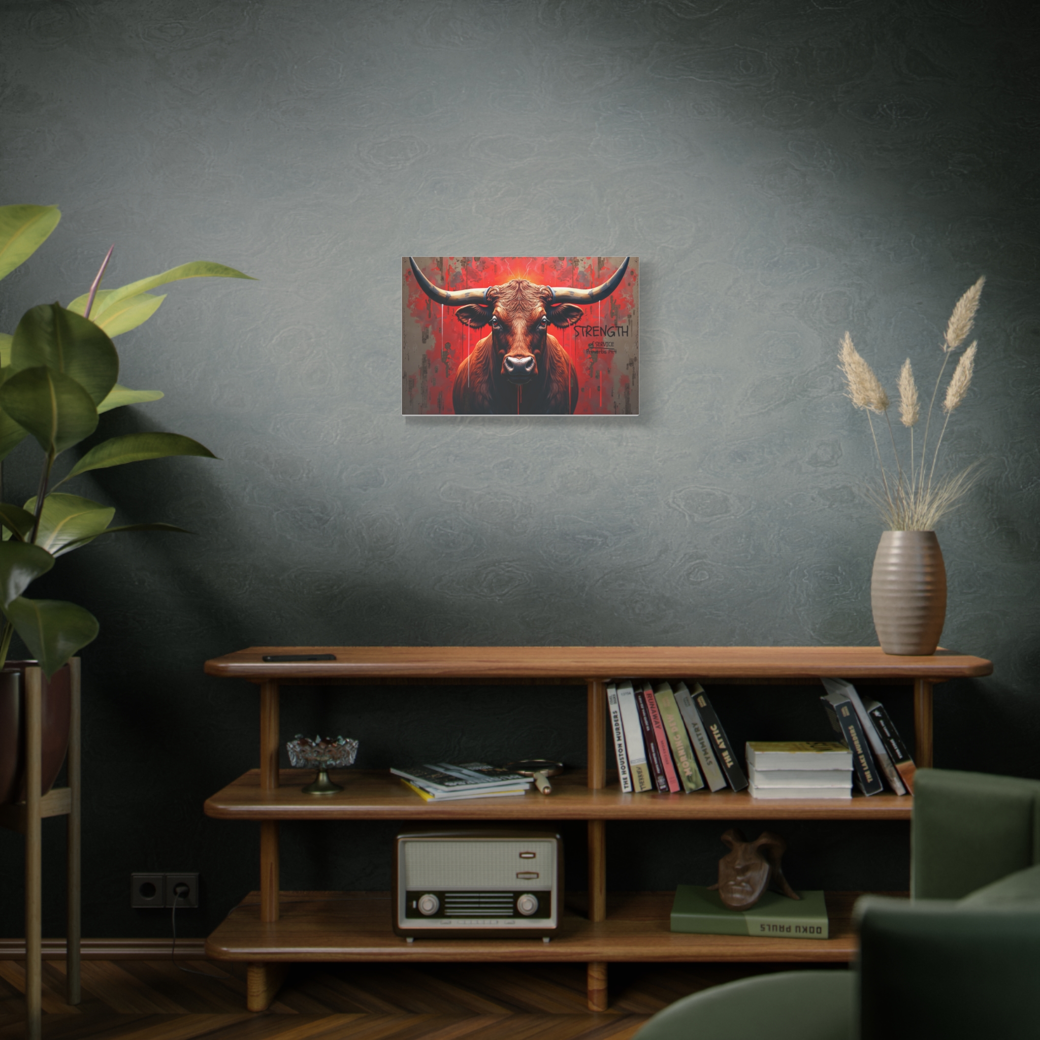 Strength Bull Matte Canvas Wall Art — Bold Red Longhorn Stretched Print - Image 4