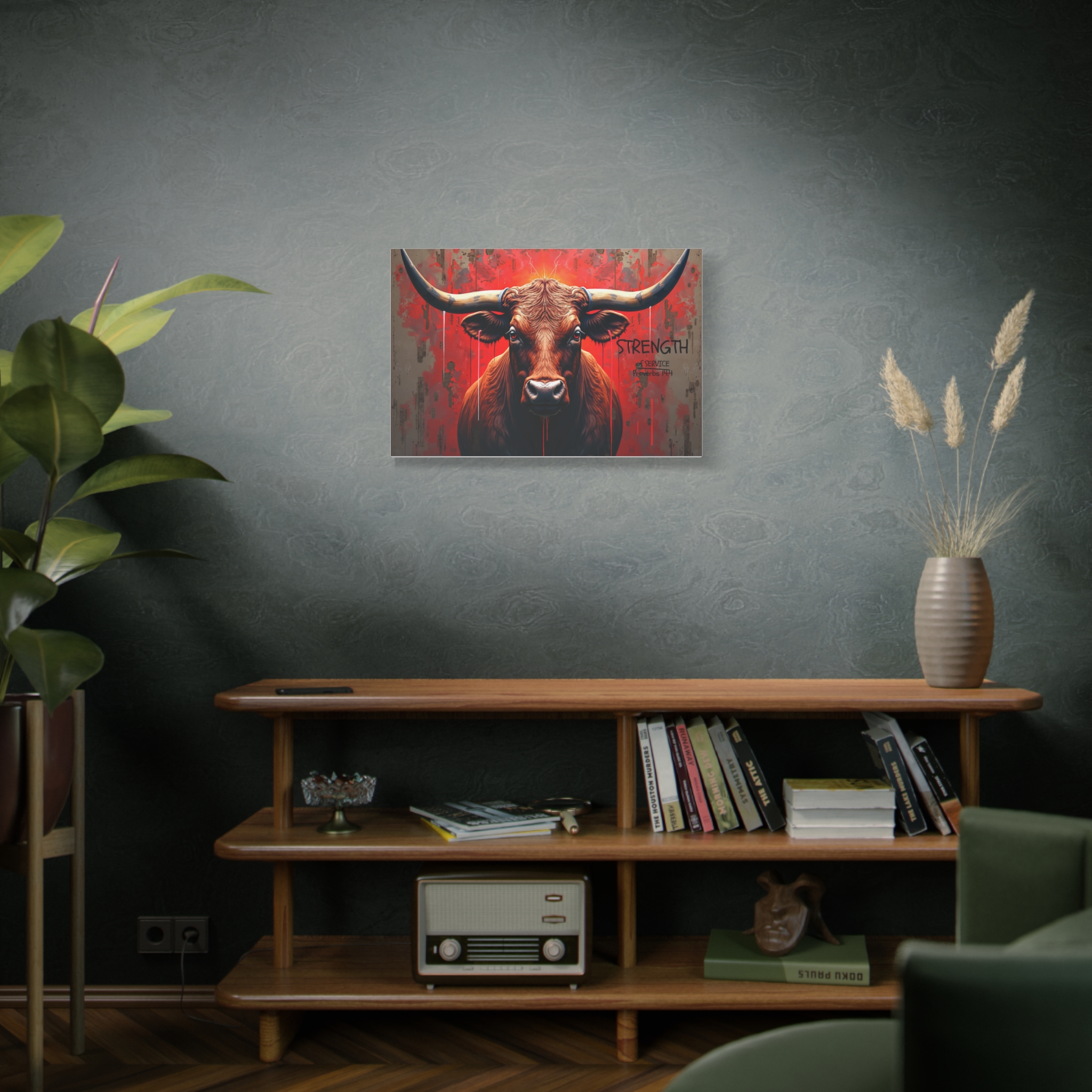 Strength Bull Matte Canvas Wall Art — Bold Red Longhorn Stretched Print - Image 5