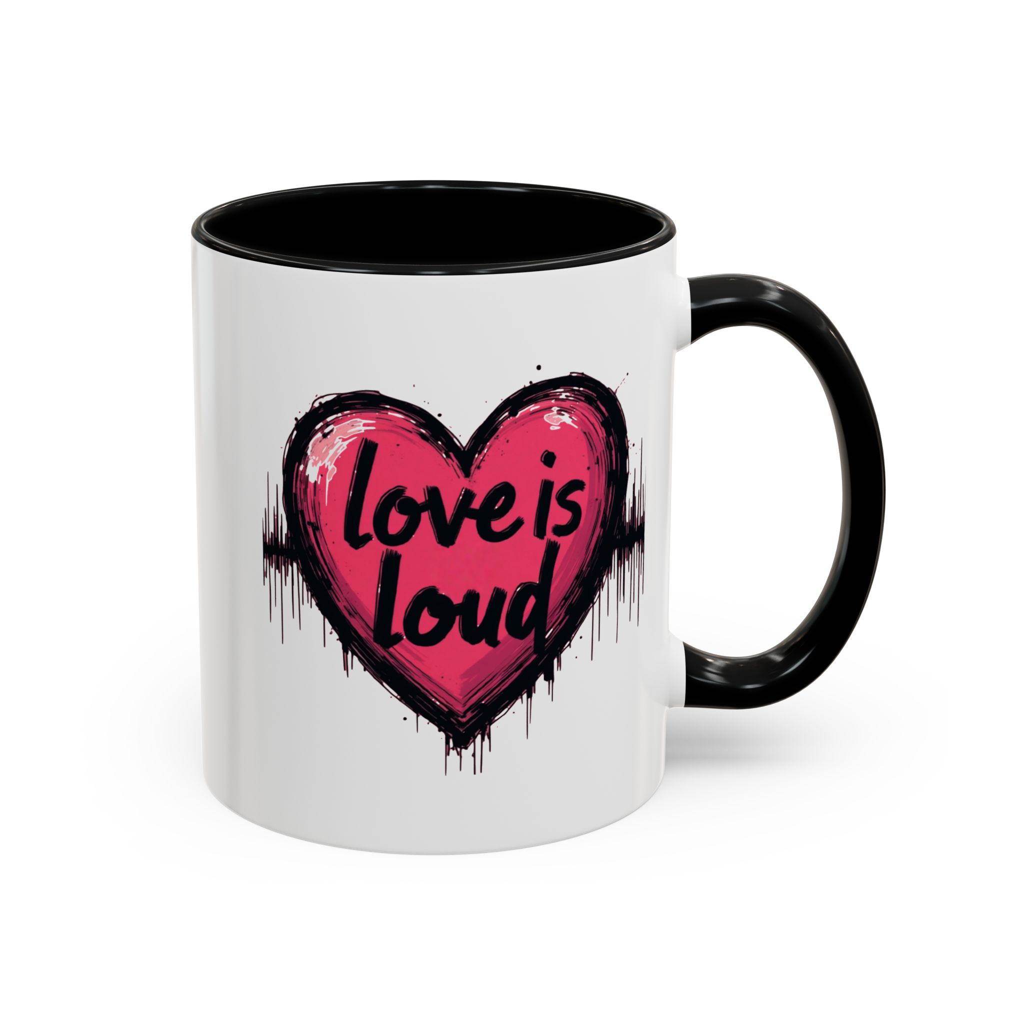 Love is Loud Accent Coffee Mug, Christian Gift, Artistic Coffee Cup, Creative Drinkware for Couples, Heart Design Mug - Image 3