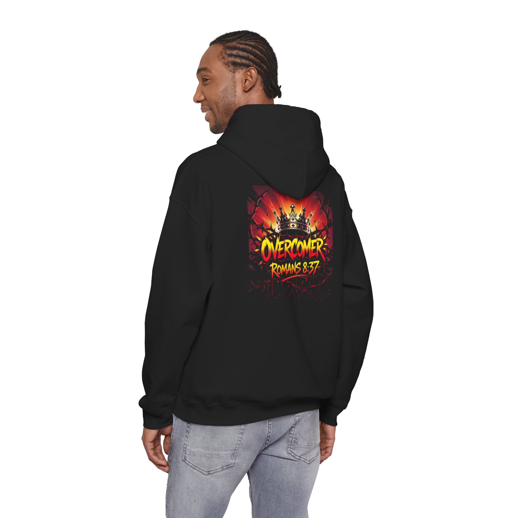 Overcomer Romans 8:37 Hoodie | Christian Crown Faith Design
