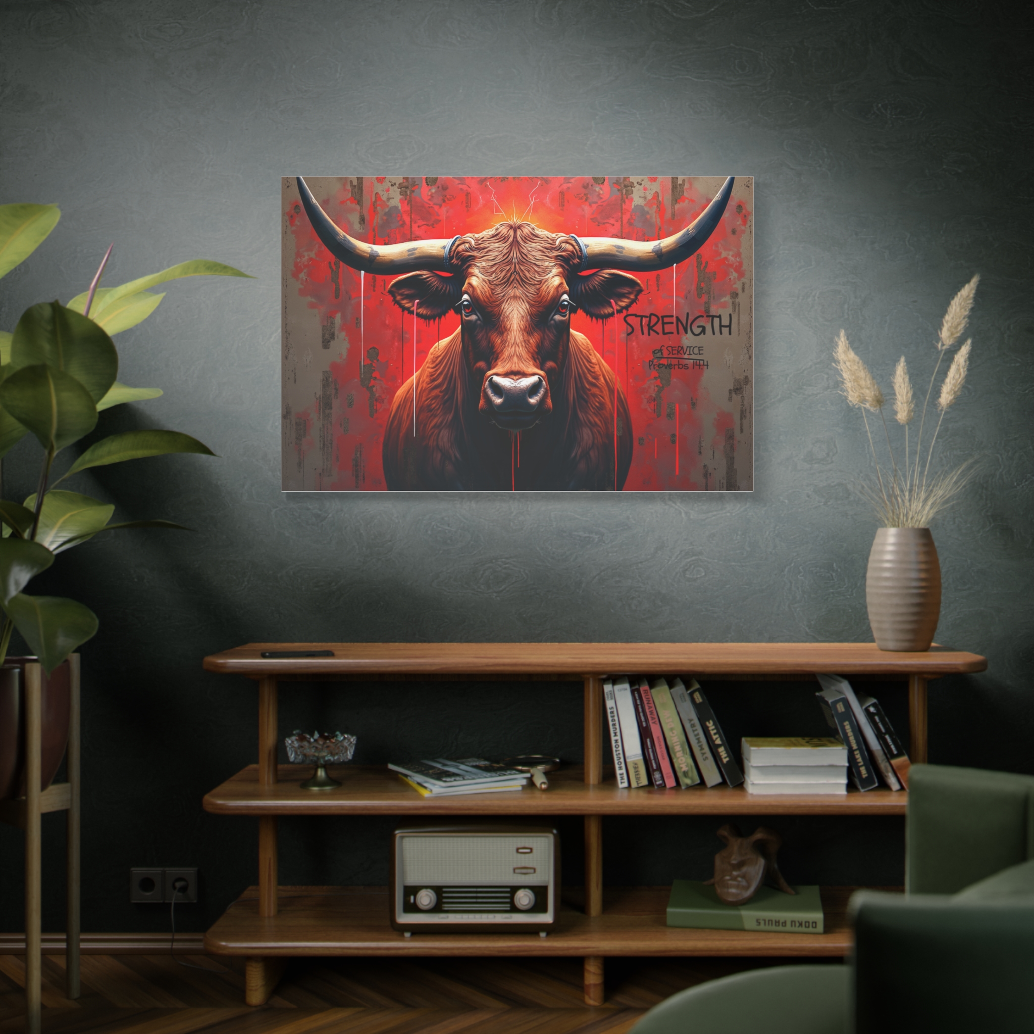 Strength Bull Matte Canvas Wall Art — Bold Red Longhorn Stretched Print - Image 7