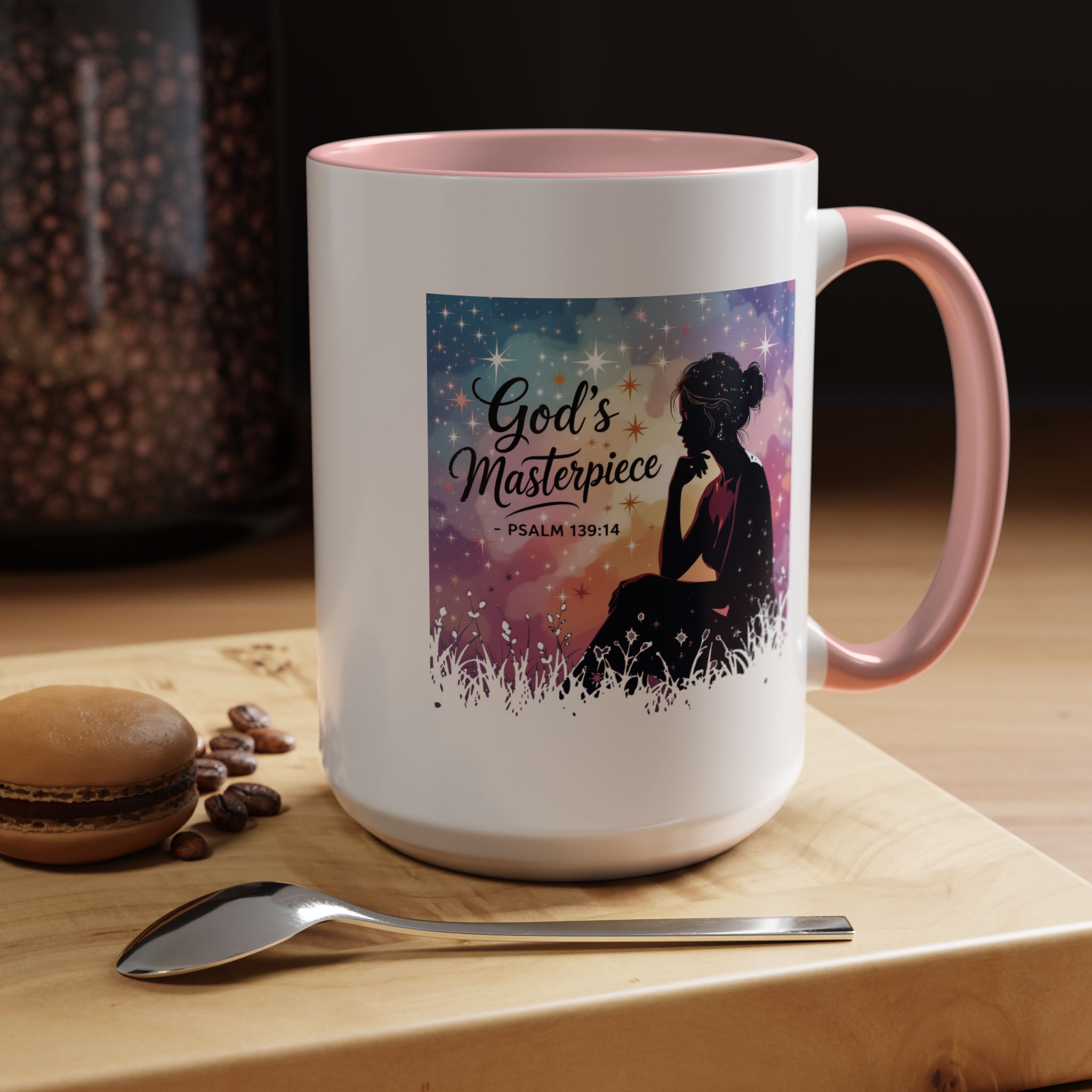 God's Masterpiece Coffee Mug | Psalm 139:14, silhouette galaxy design - Image 6