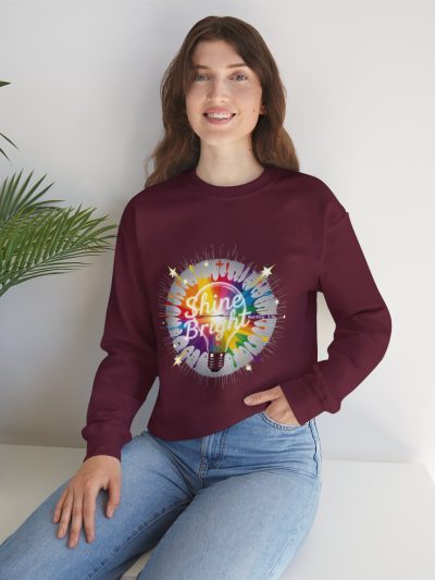 Shine Bright rainbow lightbulb Crewneck Sweatshirt | Unisex inspirational graphic