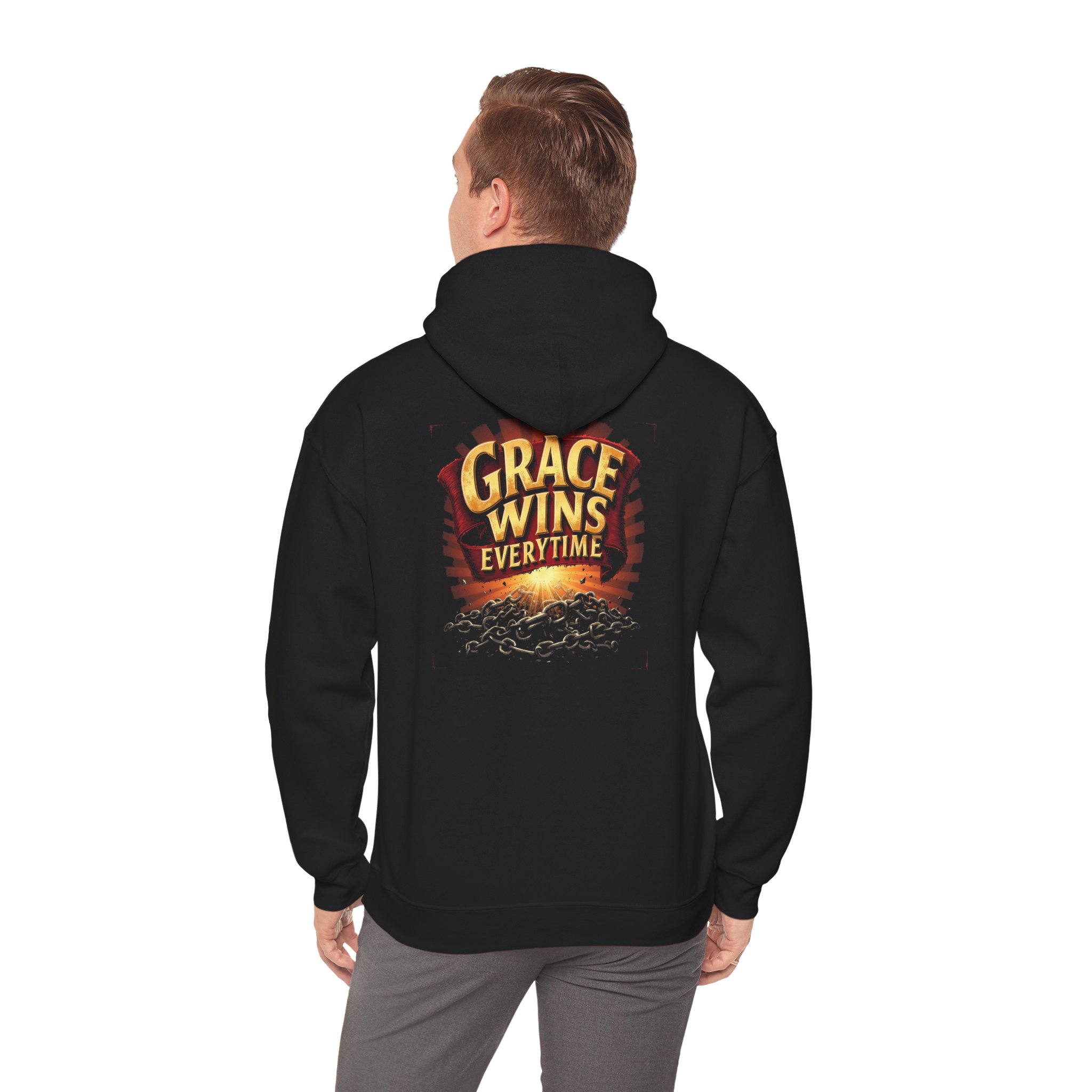 Grace Wins Hooded Sweatshirt - Unisex Heavy Blend™, Inspirational Gift, Cozy Hooded Pullover, Faith-Based Apparel, Everyday Comfort