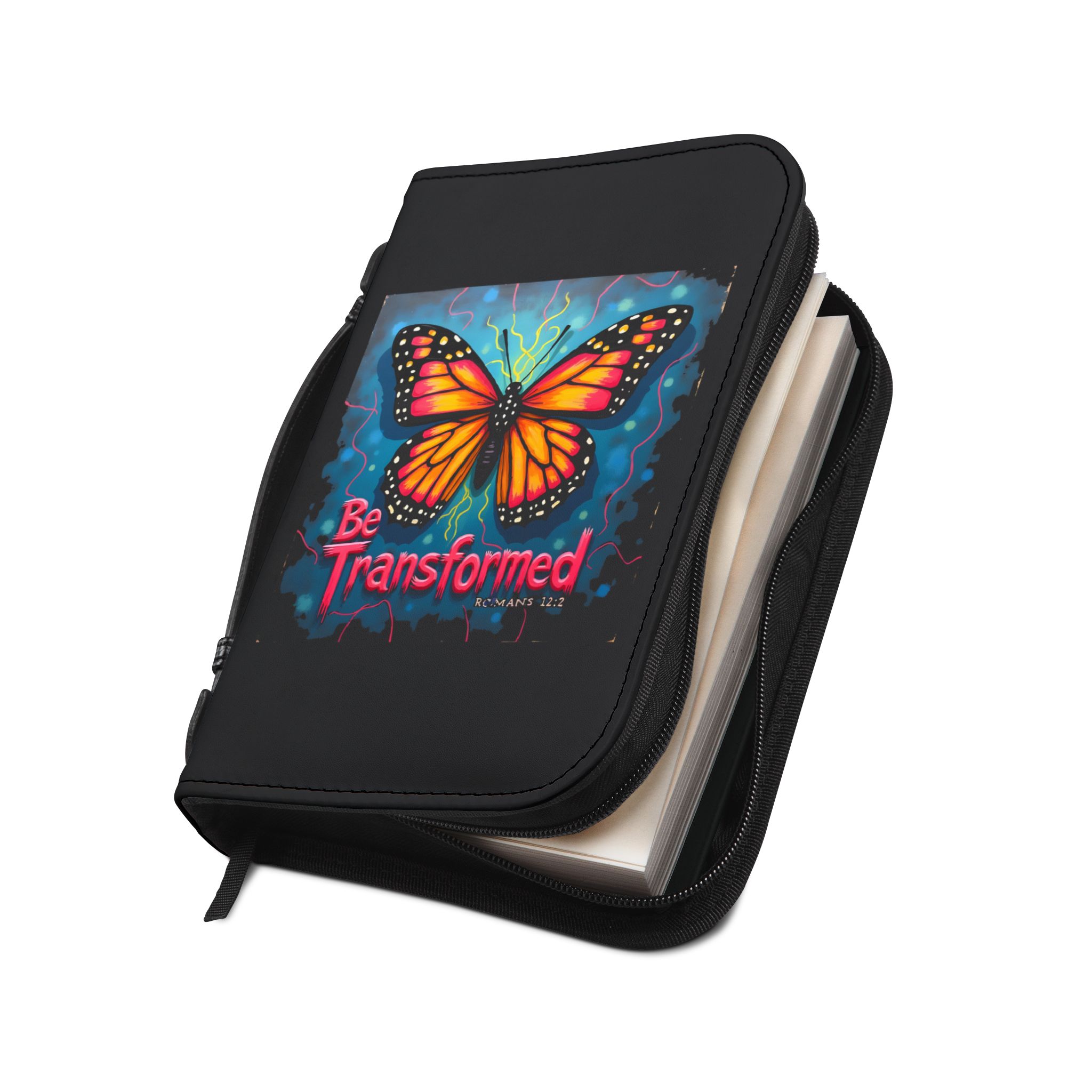 Be Transformed Butterfly Bible Cover | Romans 12:2 Scripture Zippered Case
