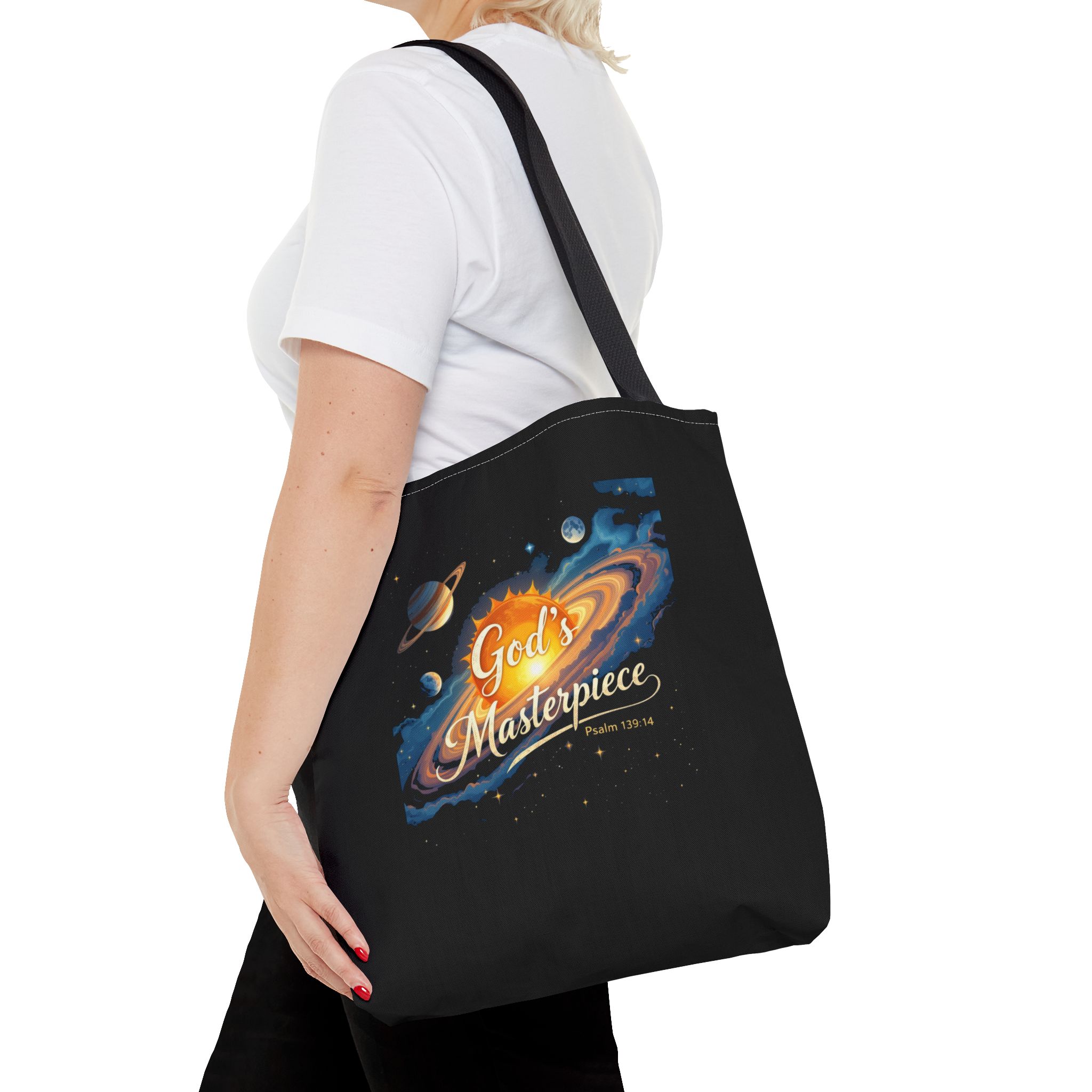 God's Masterpiece Galaxy Unisex Tote Bag | Space Scripture Design - Image 5